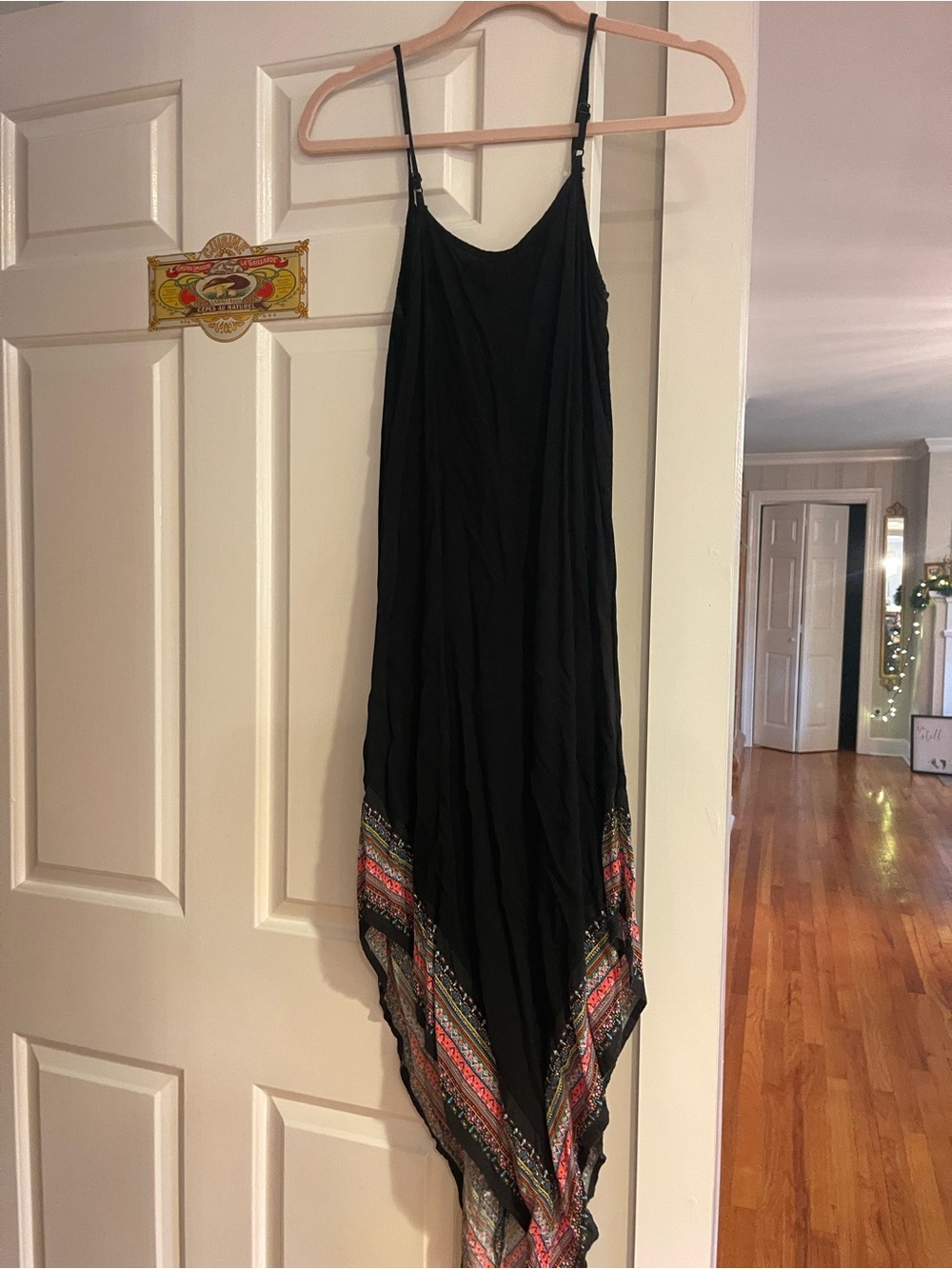 Merona Black Asymmetrical Maxi Dress with Multicolor Hem Trim